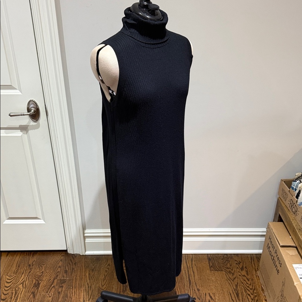 Banana Republic Black Ribbed Sleeveless Turtleneck Knit Dress Midi L